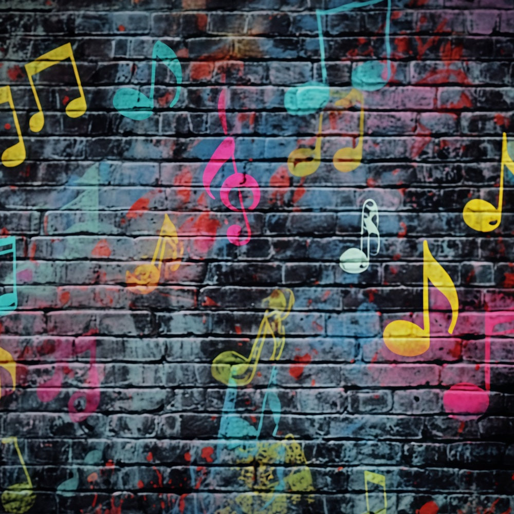 Ziegelstein-Fotografie-Fotohintergrund Bunter Musiknoten-Graffiti-Ziegelstein-Fotohintergrund TWW59-207