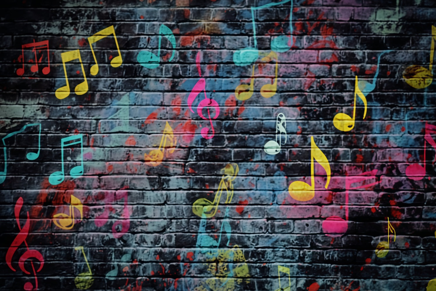 Ziegelstein-Fotografie-Fotohintergrund Bunter Musiknoten-Graffiti-Ziegelstein-Fotohintergrund TWW59-207
