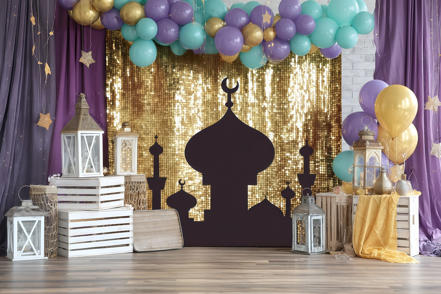 Cake Smash Fotohintergrund Goldene Laternen Palast Glanz Geburtstag Fotohintergrund TWW59-217