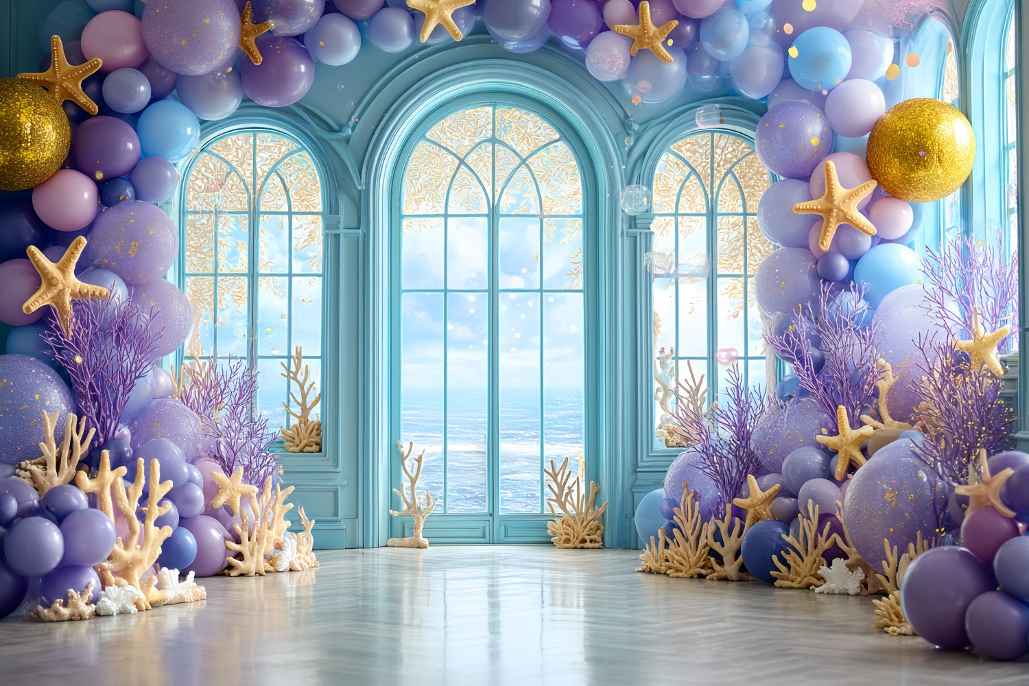 Cake Smash Studiohintergründe Ozean Fenster Korallen Traum Happy Birthday Fotohintergrund TWW59-218