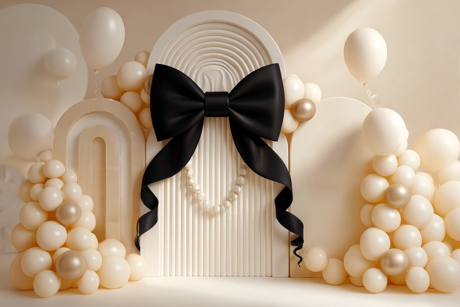 Cake Smash Fotohintergrund Elegante schwarze Schleife Perle Geburtstag Fotohintergrund TWW59-219