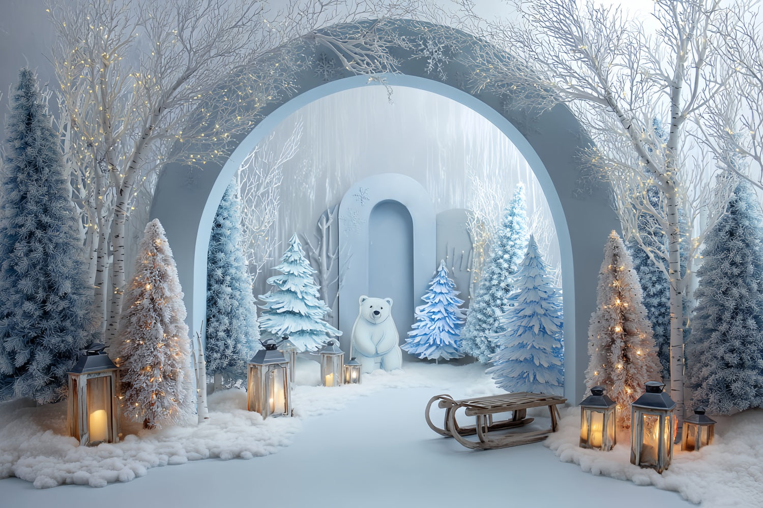 Kuchen-Smash-Studiohintergründe Winterwald Polarwunderland-Fotohintergrund für Geburtstage TWW59-222