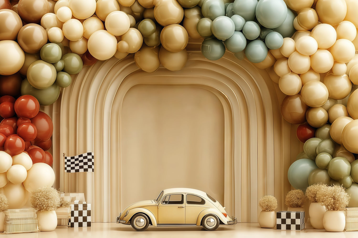 Kuchen-Smash-Fotohintergrund Oldtimer Ballonbogen Smash-Cake-Fotohintergrund TWW59-223