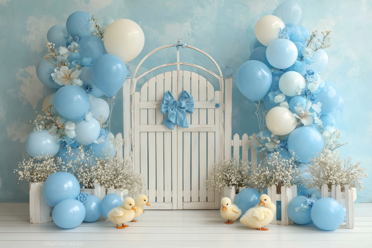 Smash Cake-Fotohintergrund Blaues Entchen Gartentor Cake Smash-Fotografie-Fotohintergrund TWW59-225