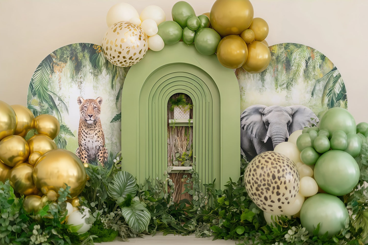Kuchenfotografie-Studiohintergründe Safari Dschungel Ballon Abenteuer Cake Smash-Fotohintergrund TWW59-228