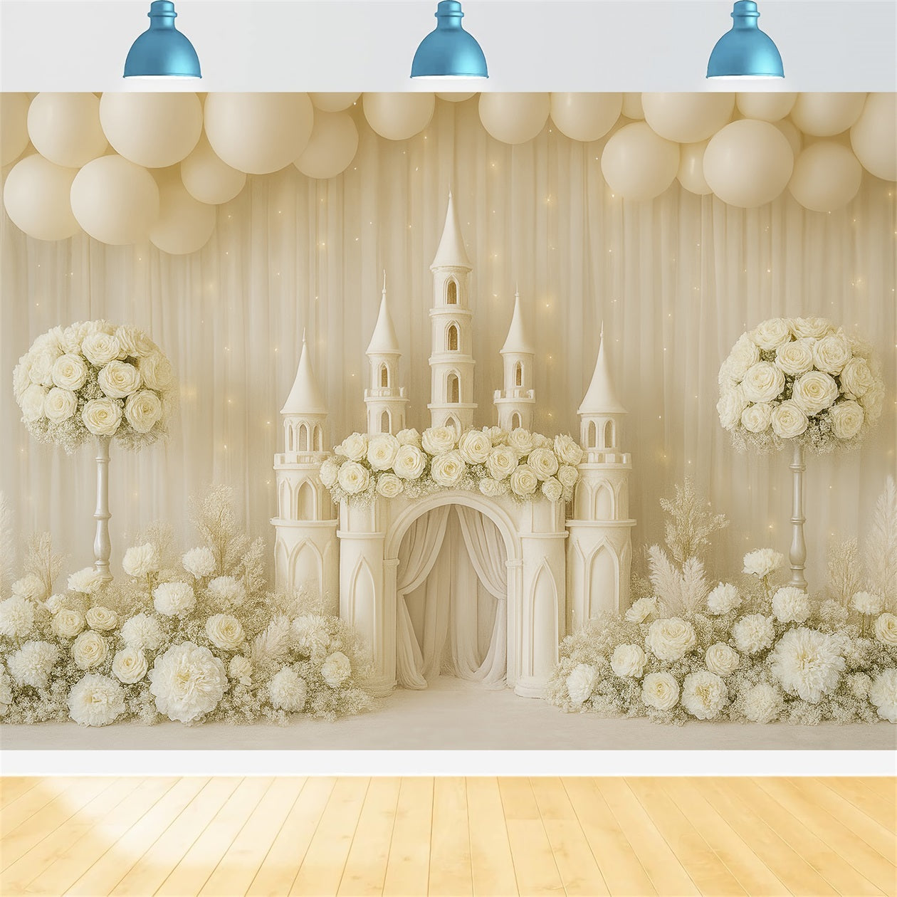 Cake Smash-Fotografie-Fotohintergrund Elfenbeinfarbenes Schloss Blumendream Geburtstag-Studiohintergründe TWW59-229