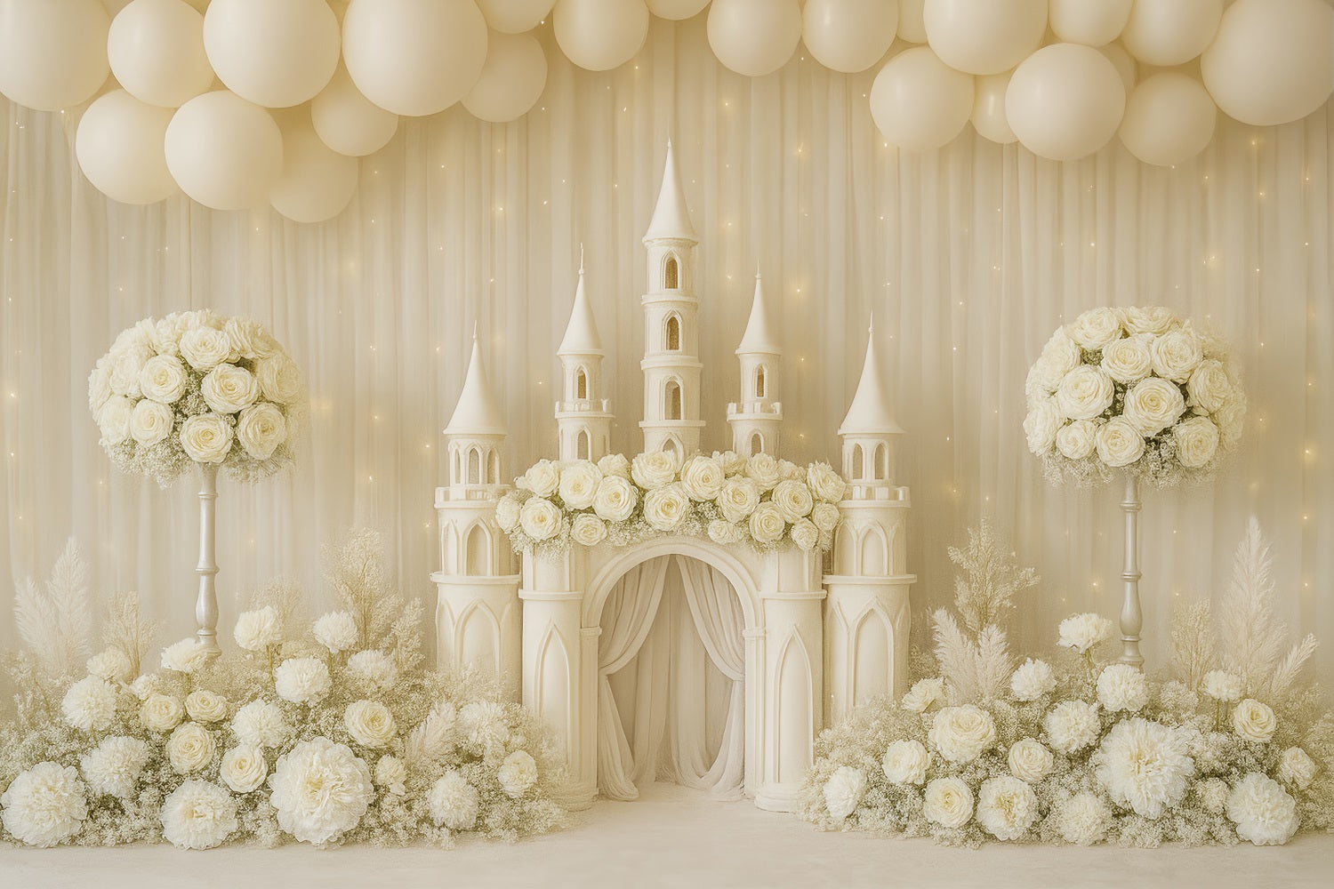 Cake Smash-Fotografie-Fotohintergrund Elfenbeinfarbenes Schloss Blumendream Geburtstag-Studiohintergründe TWW59-229