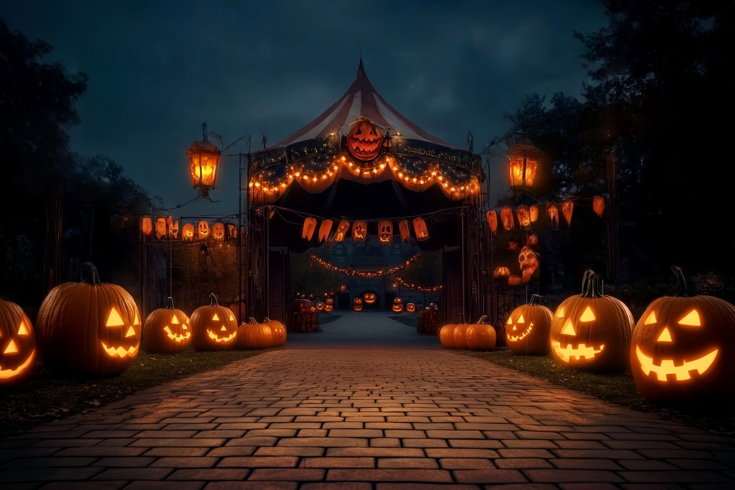 Halloween-Zirkus-Fotohintergrund Kürbislaterne Karneval Gruseliger Zirkus-Fotohintergrund TWW59-23