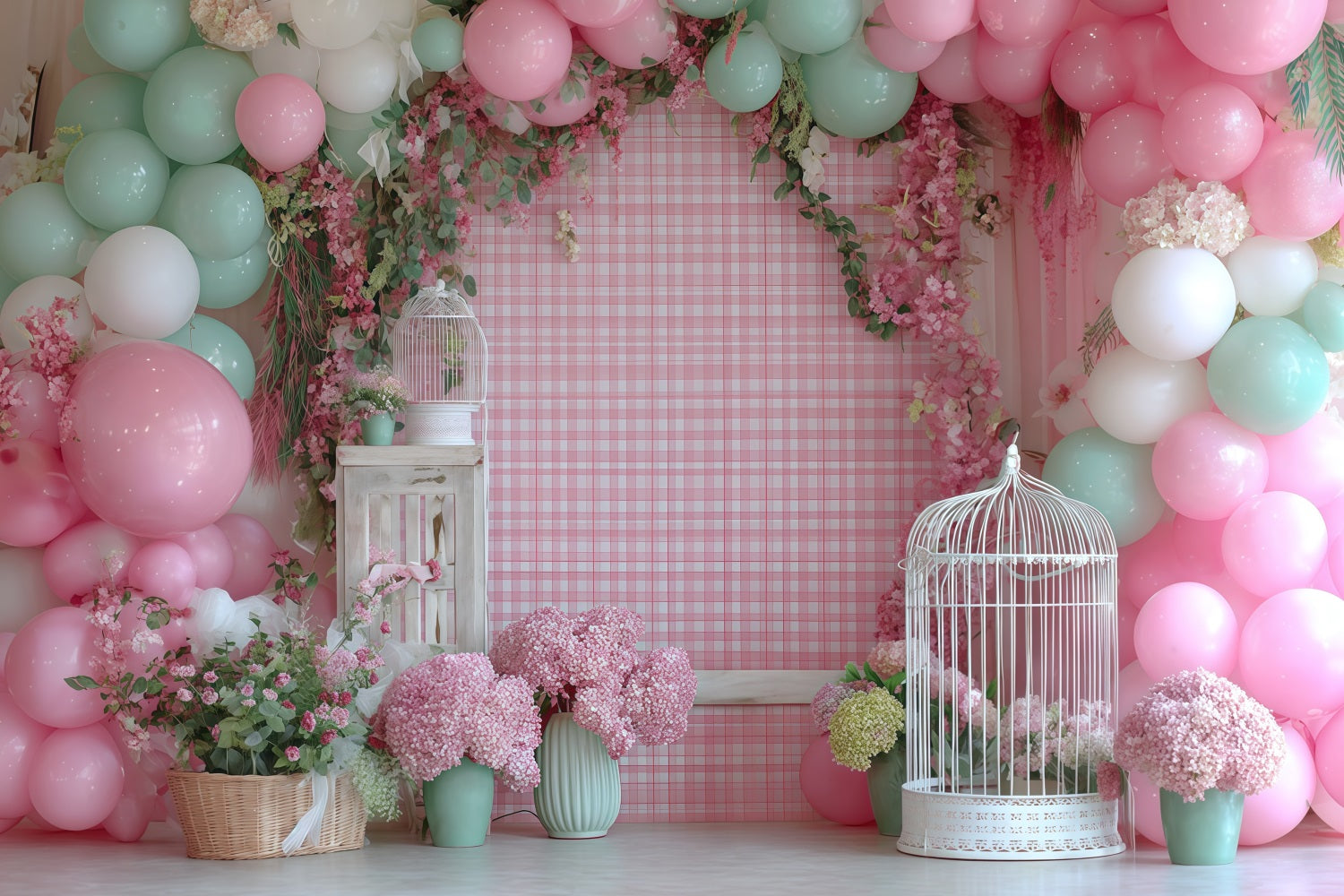 Cake Smash Fotohintergrund Pastellfarbener Garten Ballonblüte Geburtstag Fotohintergrund TWW59-232