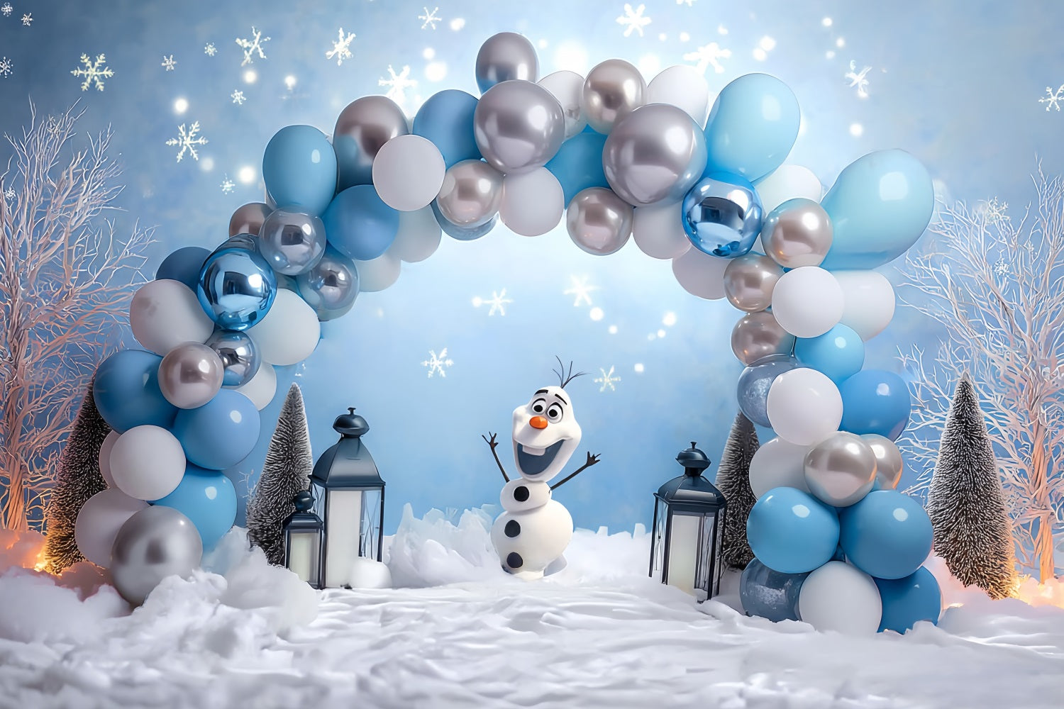 Cake Smash Studiohintergründe Schneemann Winter Ballonbogen Fotohintergrund für Geburtstag TWW59-235