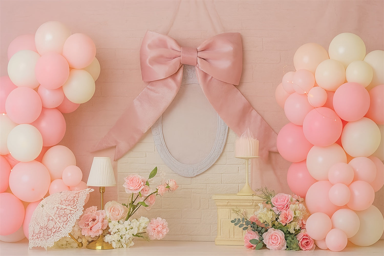 Smash-Cake-Fotohintergrund Rosa Schleifenballons Eleganz Kuchen-Smash-Fotografie-Fotohintergrund TWW59-238