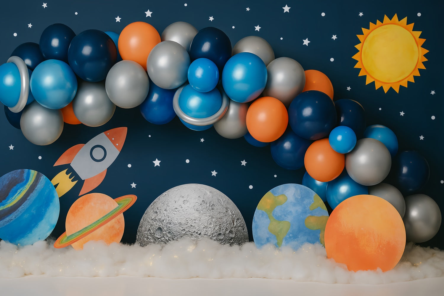 Kuchen-Smash-Fotohintergrund Junge Weltraum Galaxie Rakete Abenteuer Geburtstag Fotohintergrund TWW59-239