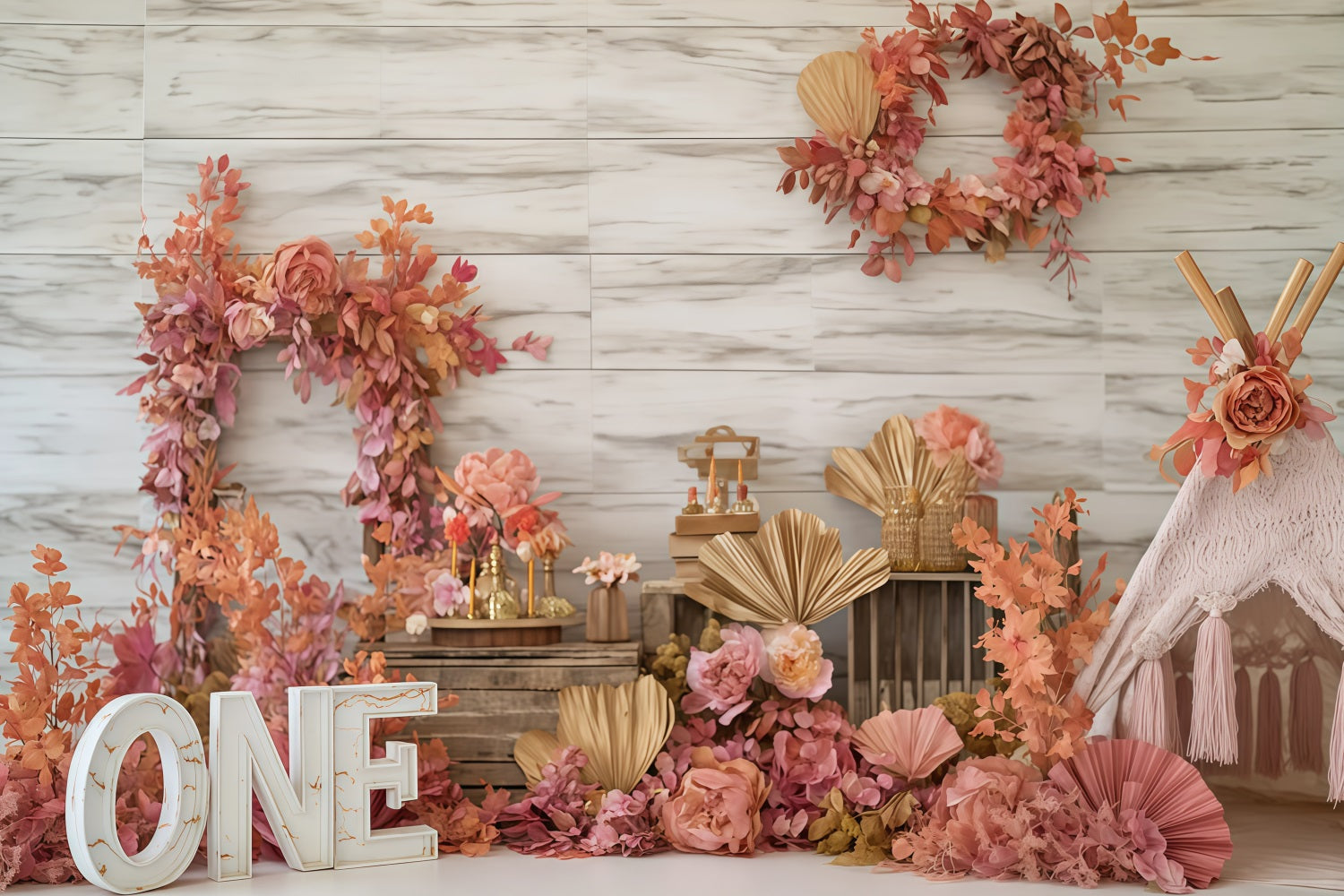 Kuchenfotografie-Studiohintergründe Herbstblumen Rustikaler Charme 1. Geburtstag-Fotohintergrund TWW59-241