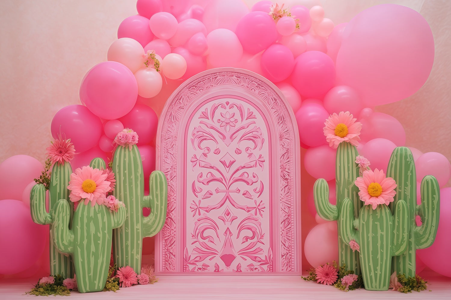 Cake Smash-Fotografie-Fotohintergrund Rosa Kaktus Ballon Garten Geburtstag-Studiohintergründe TWW59-242