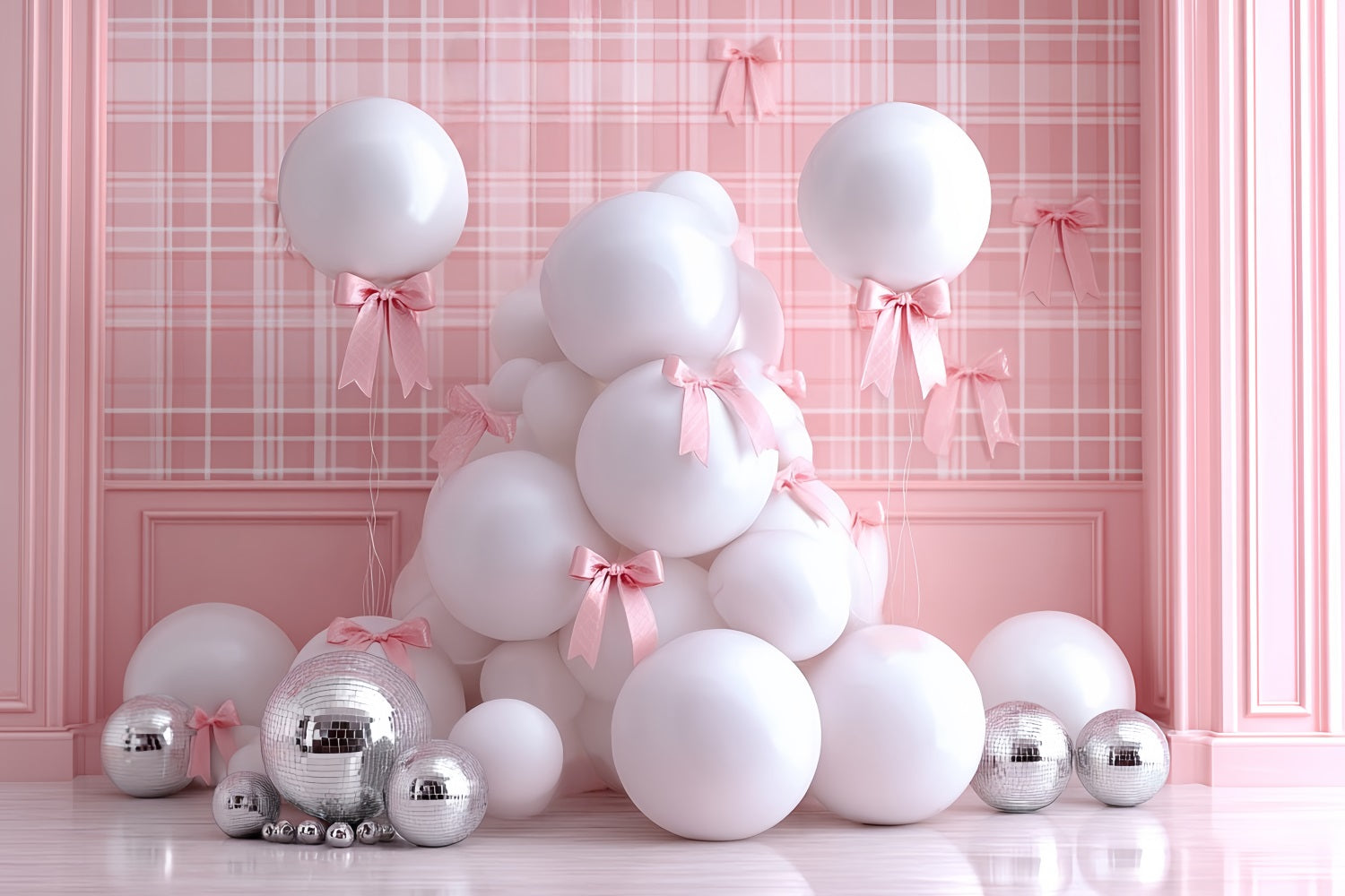 Cake Smash-Fotohintergrund Pink Bow Glam Balloons Smash Cake Fotohintergrund TWW59-249