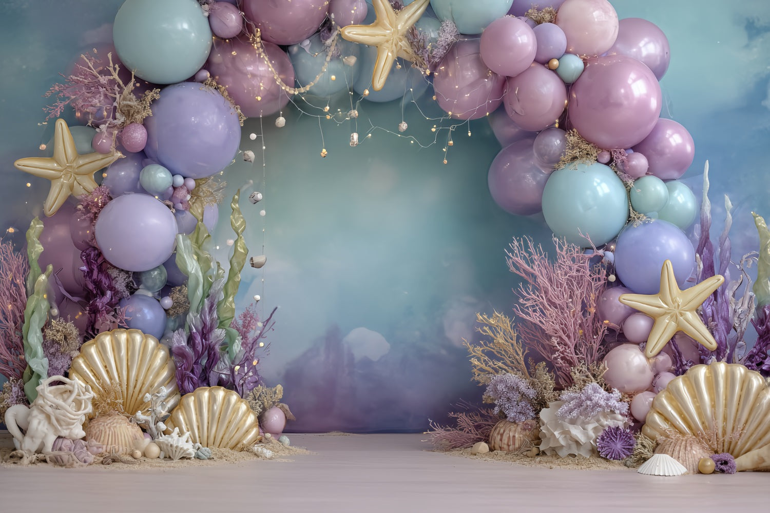 Cake Smash Fotohintergrund Mädchen Meerjungfrau Ozean Fantasie Glow Happy Birthday Fotohintergrund TWW59-253