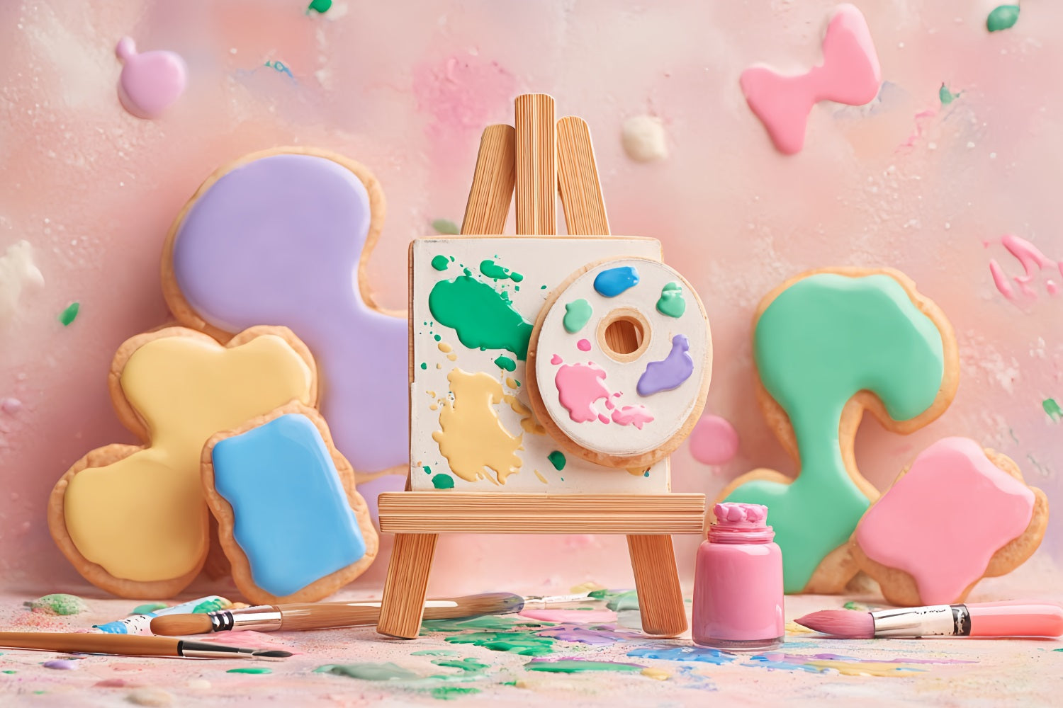 Kuchenfotografie-Studiohintergründe Pastellkunst-Keks-Palette Kuchen-Smash-Fotohintergrund TWW59-254