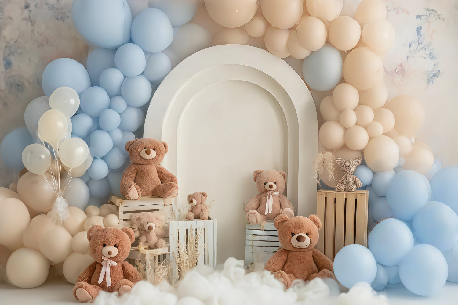 Kuchen-Smash-Fotohintergrund Blau-Beige Teddy-Ballon Traum Geburtstag-Fotohintergrund TWW59-256
