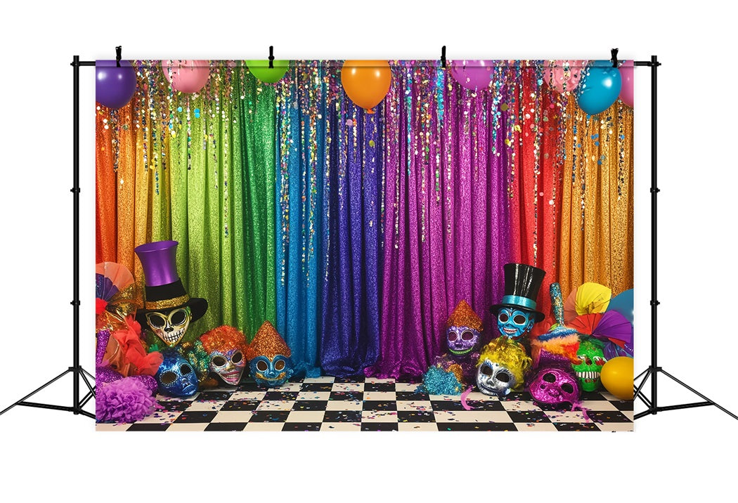 Maskenkarneval-Fotohintergrund Regenbogen Glitzer Bühne Maskenkarneval-Fotohintergrund Ideen TWW59-3