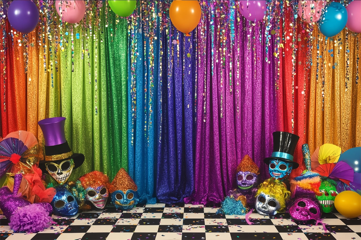 Maskenkarneval-Fotohintergrund Regenbogen Glitzer Bühne Maskenkarneval-Fotohintergrund Ideen TWW59-3