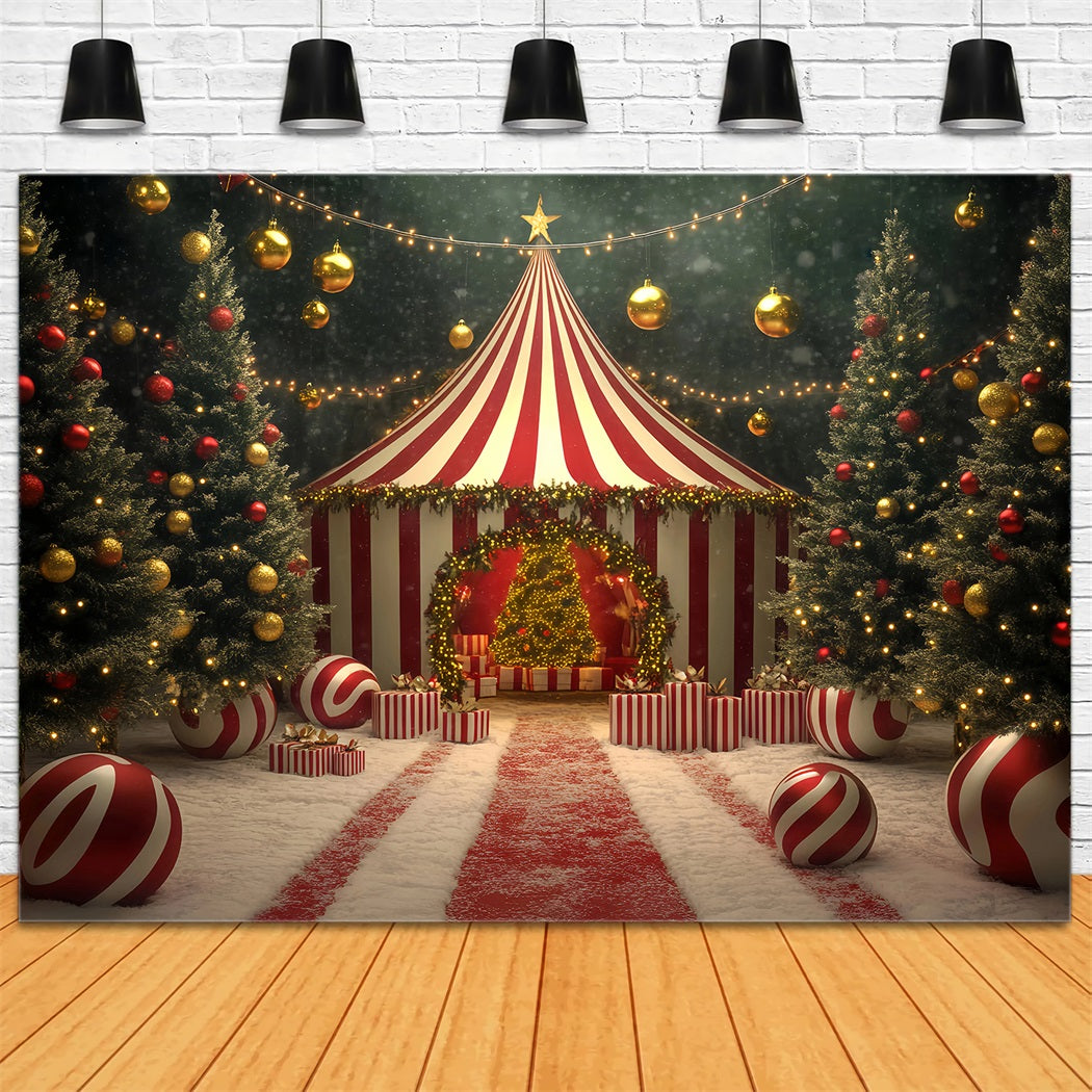 Weihnachtszirkus-Fotohintergrund Weihnachtsbaum Süßigkeiten Zirkuszelt Karnevalsfotohintergrund TWW59-33