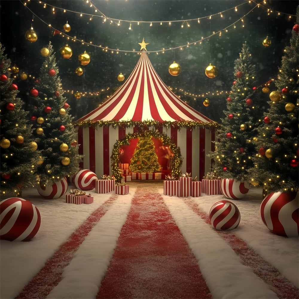 Weihnachtszirkus-Fotohintergrund Weihnachtsbaum Süßigkeiten Zirkuszelt Karnevalsfotohintergrund TWW59-33