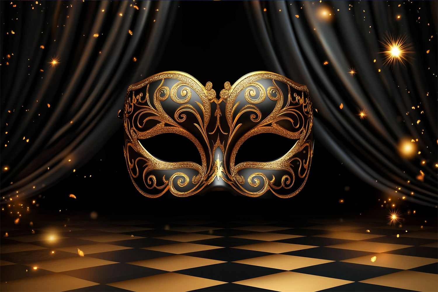 Maskenkarneval-Fotohintergrund Golden verziert Maskenball Karneval-Fotohintergrund Ideen TWW59-4