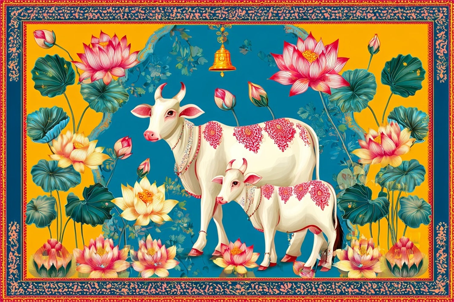 Hochzeit Indischer Fotohintergrund Lotus Kühe Bunte Illustration Hochzeitskulissen TWW59-40