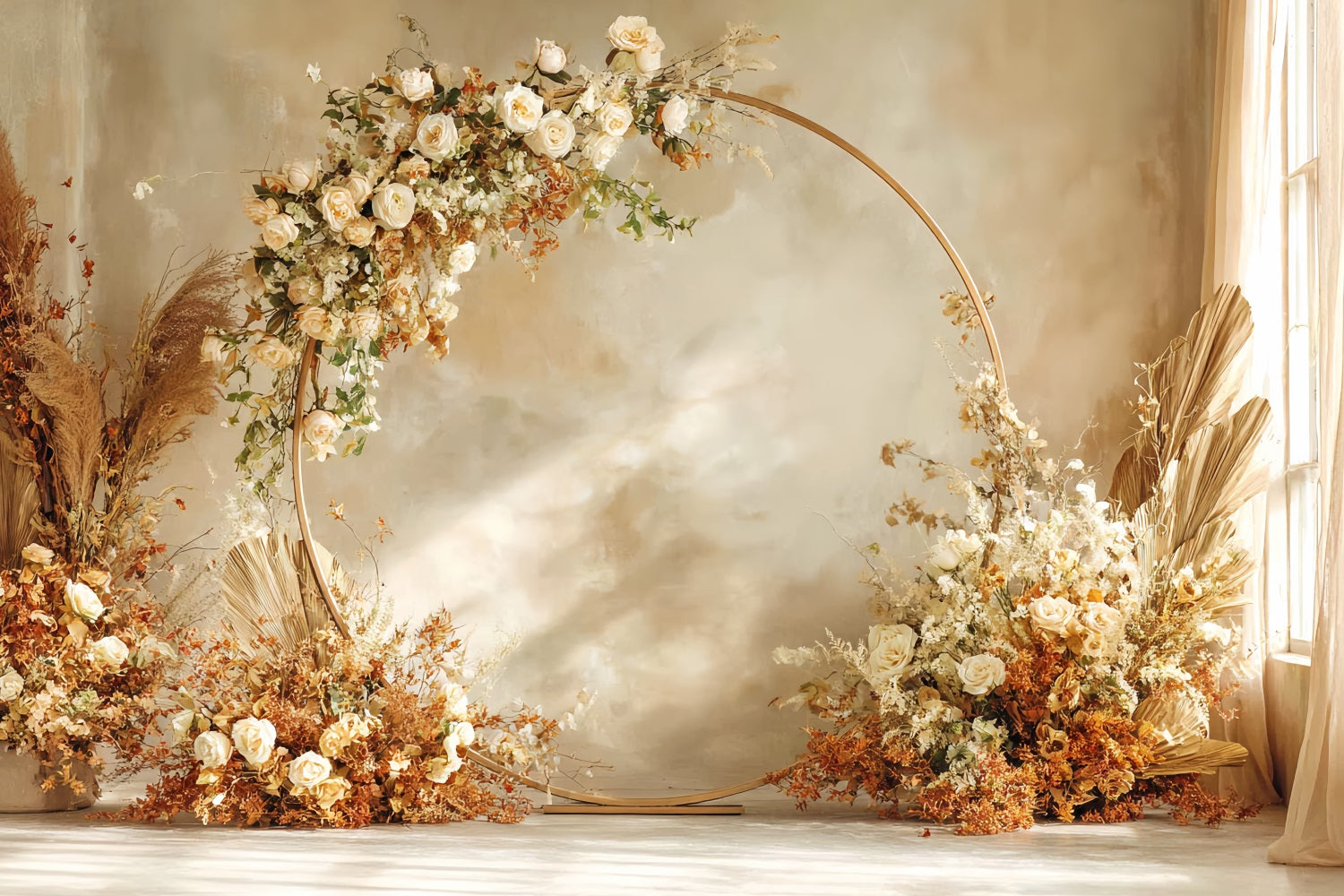 Hochzeitskulisse Goldener Blumenrundbogen Hochzeitskulissen TWW59-42