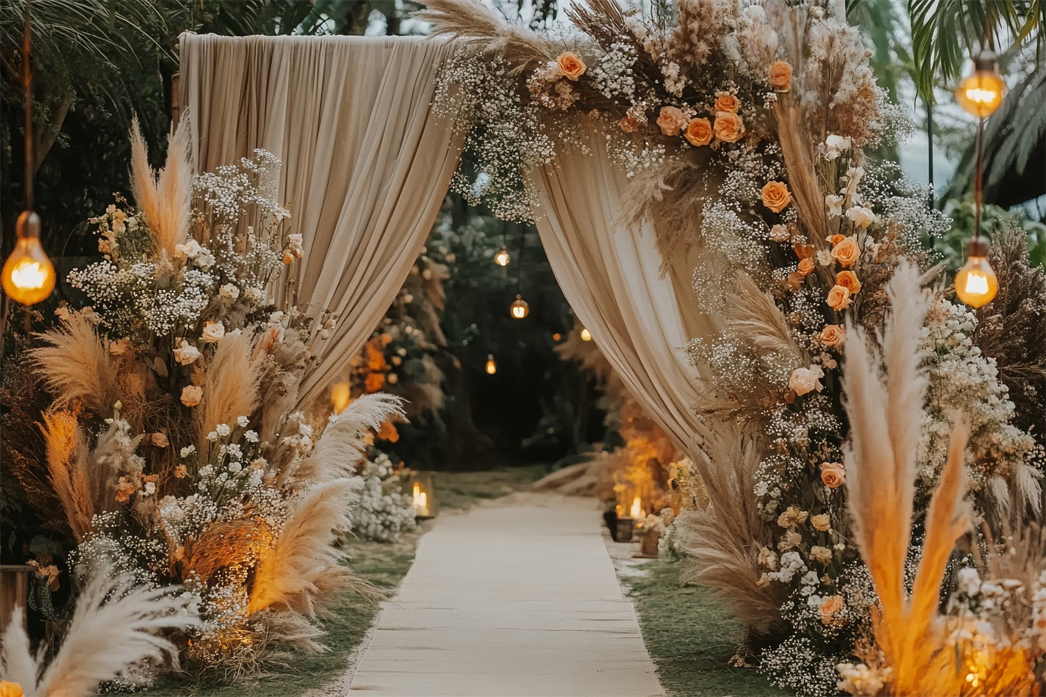 Hochzeit Boho-Fotohintergrund Bohemian Pampas Gang Eingang Hochzeitshintergrund TWW59-45