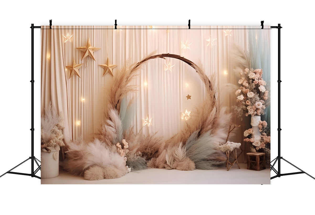 Hochzeits-Weihnachtshintergrund Sternenklare Pampas Blumenbogen Eleganter Hochzeitshintergrund TWW59-51