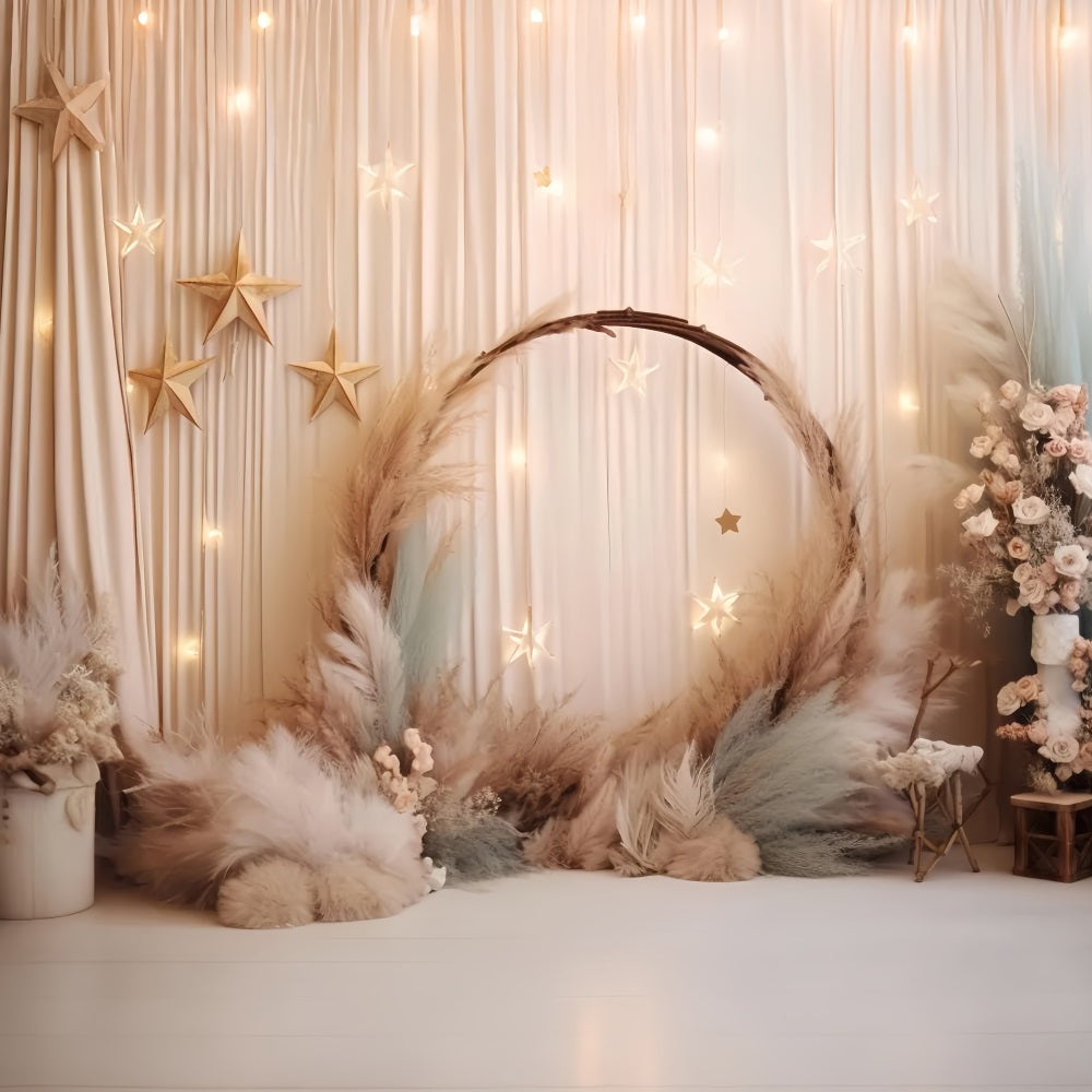 Hochzeits-Weihnachtshintergrund Sternenklare Pampas Blumenbogen Eleganter Hochzeitshintergrund TWW59-51