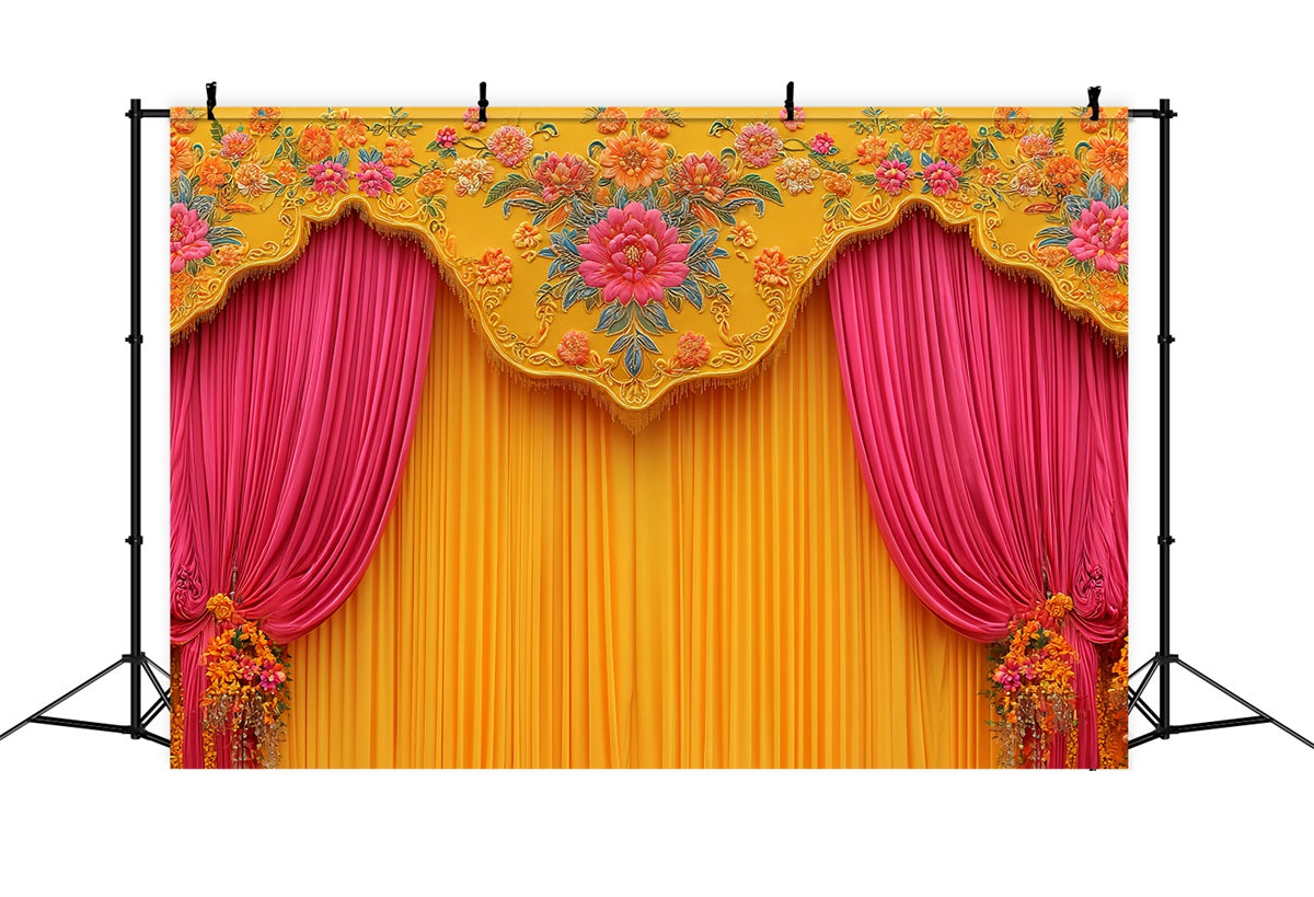 Hochzeits-Indischer Fotohintergrund Lebendige Blumenvorhänge Hochzeitshintergründe TWW59-53