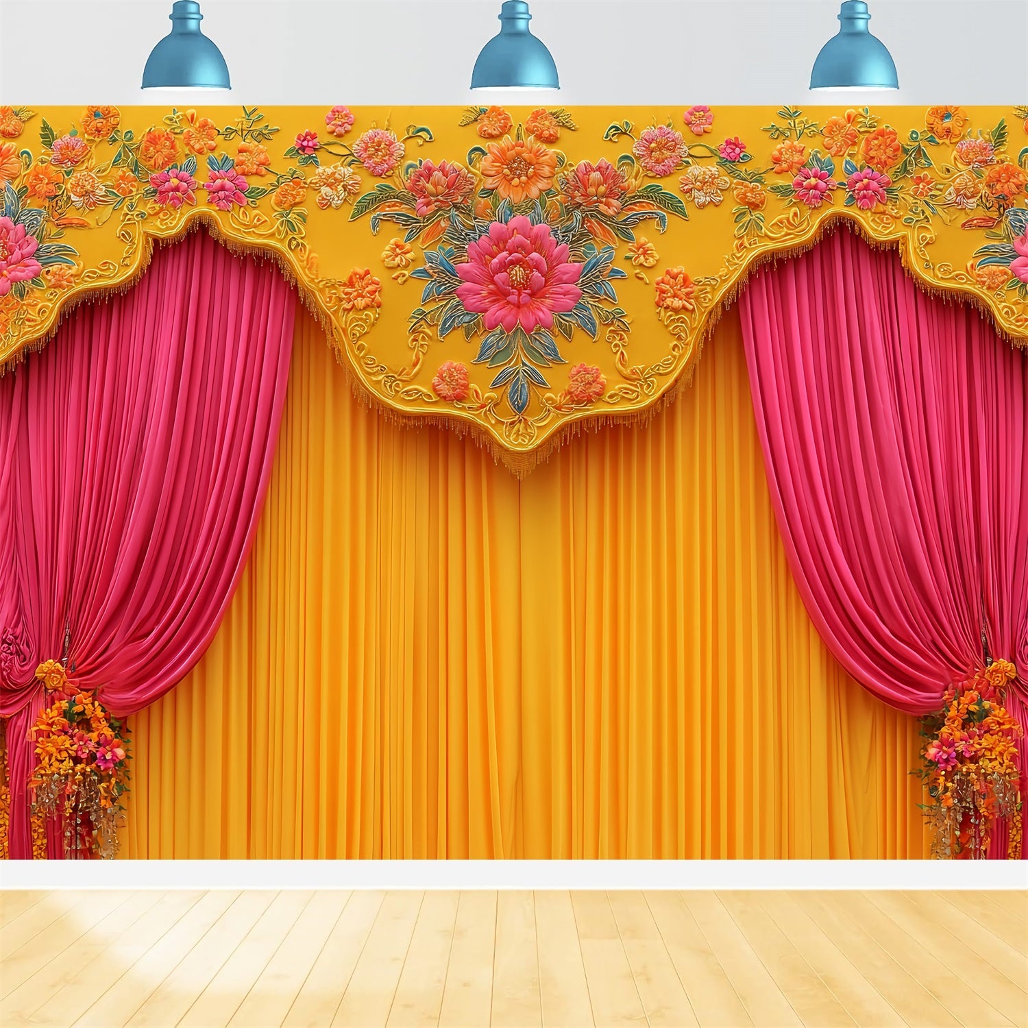Hochzeits-Indischer Fotohintergrund Lebendige Blumenvorhänge Hochzeitshintergründe TWW59-53