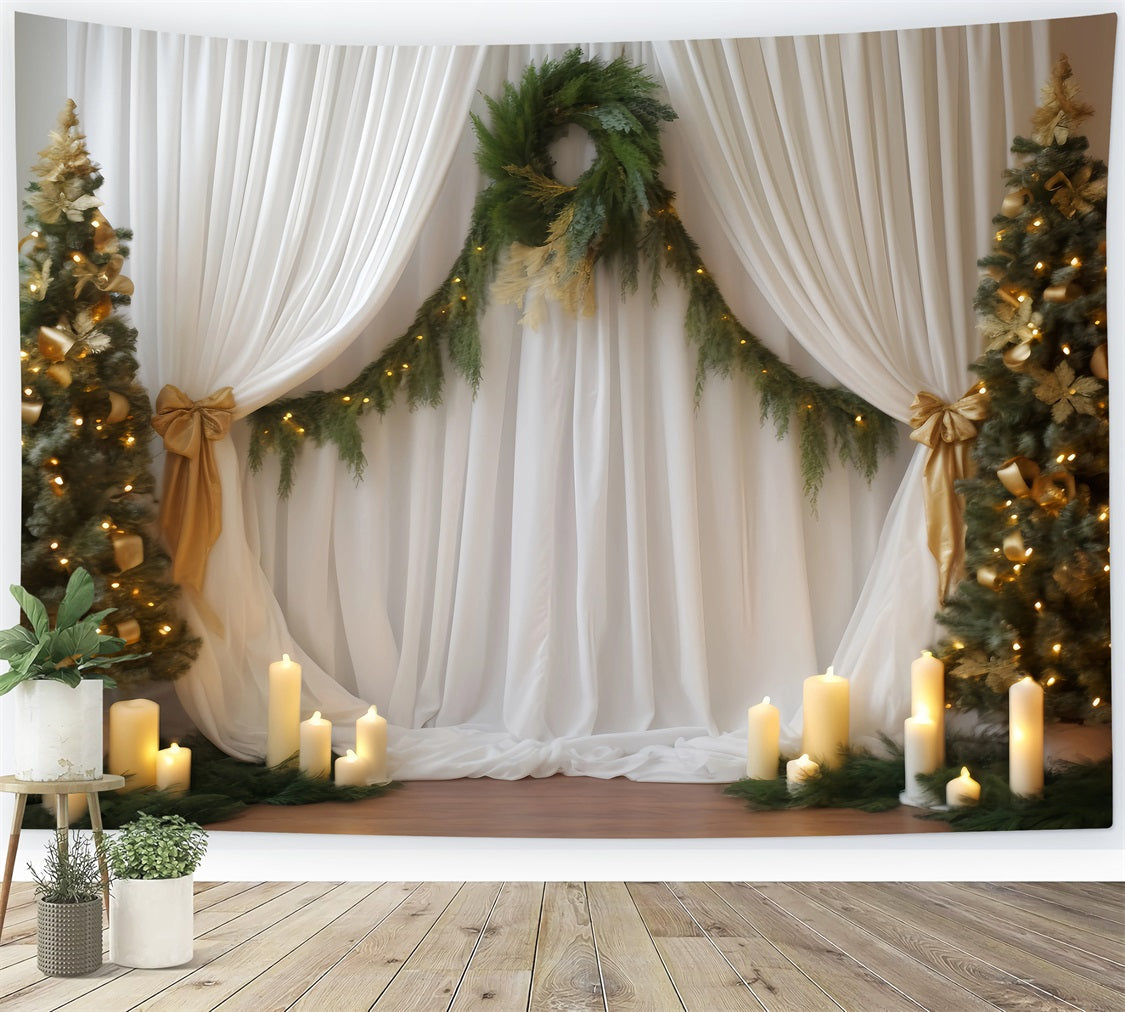 Hochzeit Weihnachtshintergrund Kerzenlicht Immergrüne Vorhänge Hochzeitshintergrund TWW59-55