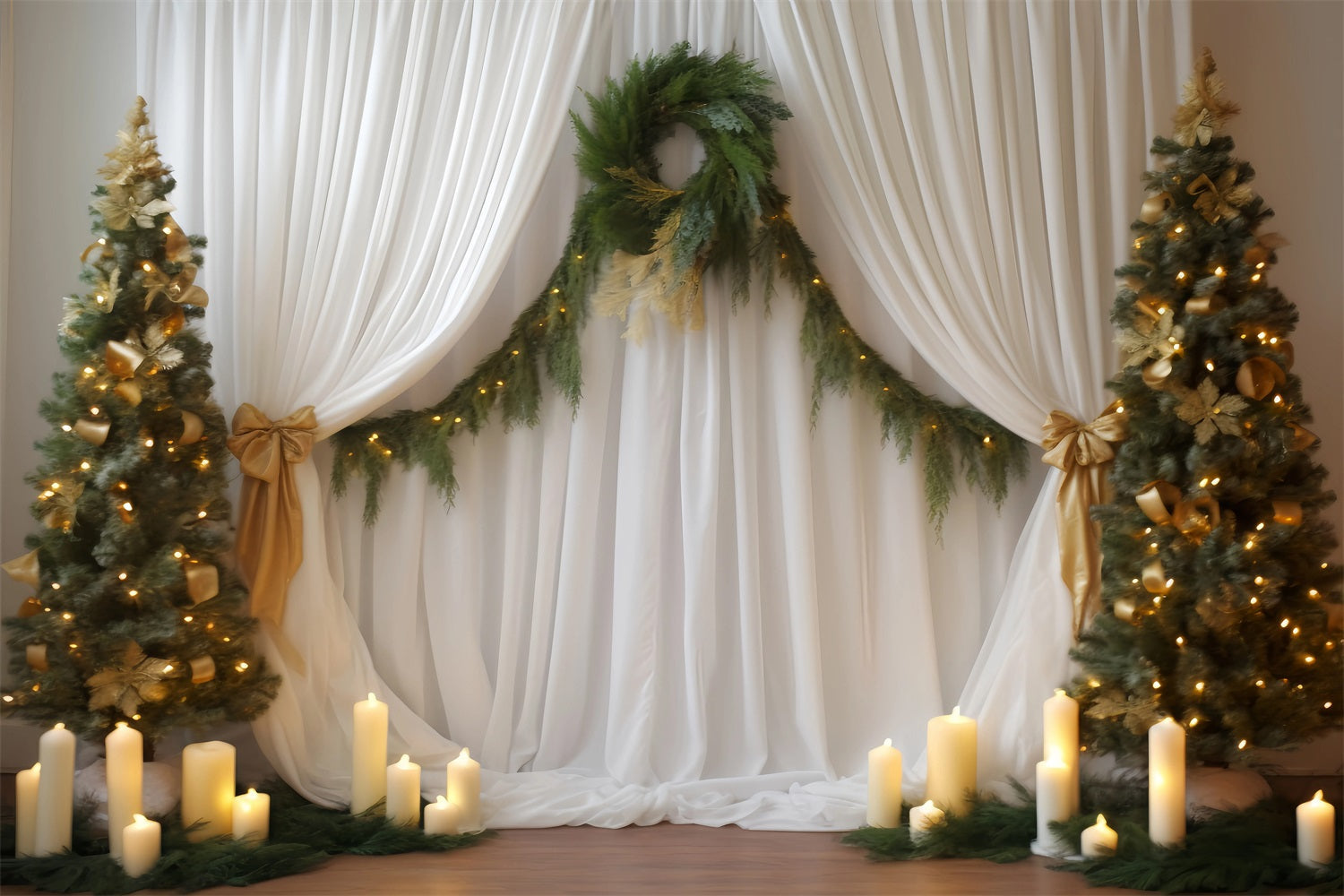 Hochzeit Weihnachtshintergrund Kerzenlicht Immergrüne Vorhänge Hochzeitshintergrund TWW59-55