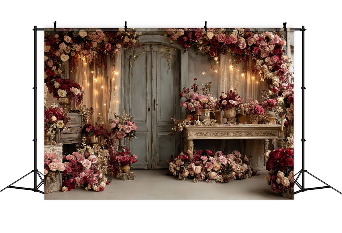 Hochzeit Vintage-Fotohintergrund Vintage-Rosen Rustikaler Türrahmen Hochzeit Fotohintergrunddesign TWW59-57