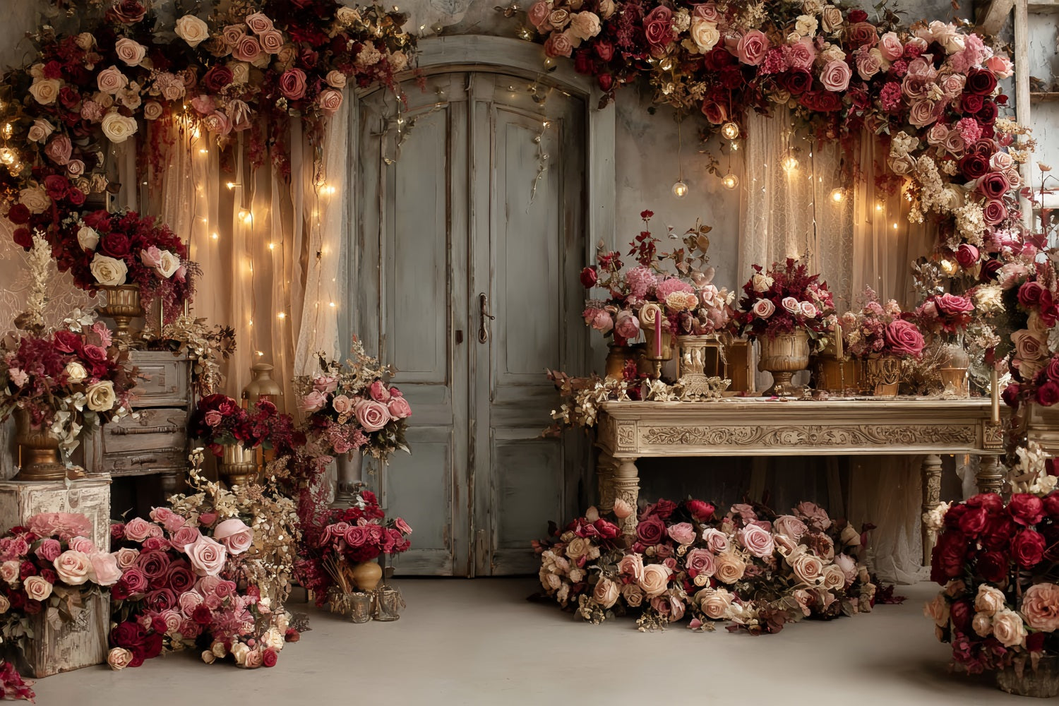 Hochzeit Vintage-Fotohintergrund Vintage-Rosen Rustikaler Türrahmen Hochzeit Fotohintergrunddesign TWW59-57