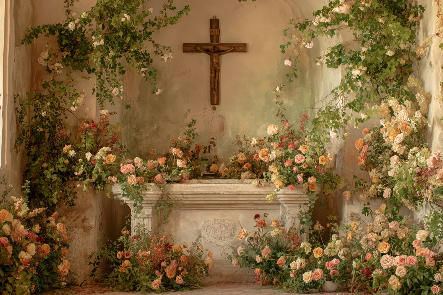 Hochzeit Fotohintergrund Romantische Blumen Kapelle Altar Hochzeit Fotohintergrund Ideen TWW59-58