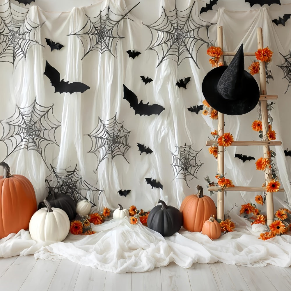 Halloween-Fledermaus-Fotohintergrund Kürbis Spinnennetz Leiter Halloween-Fotohintergrund TWW59-62