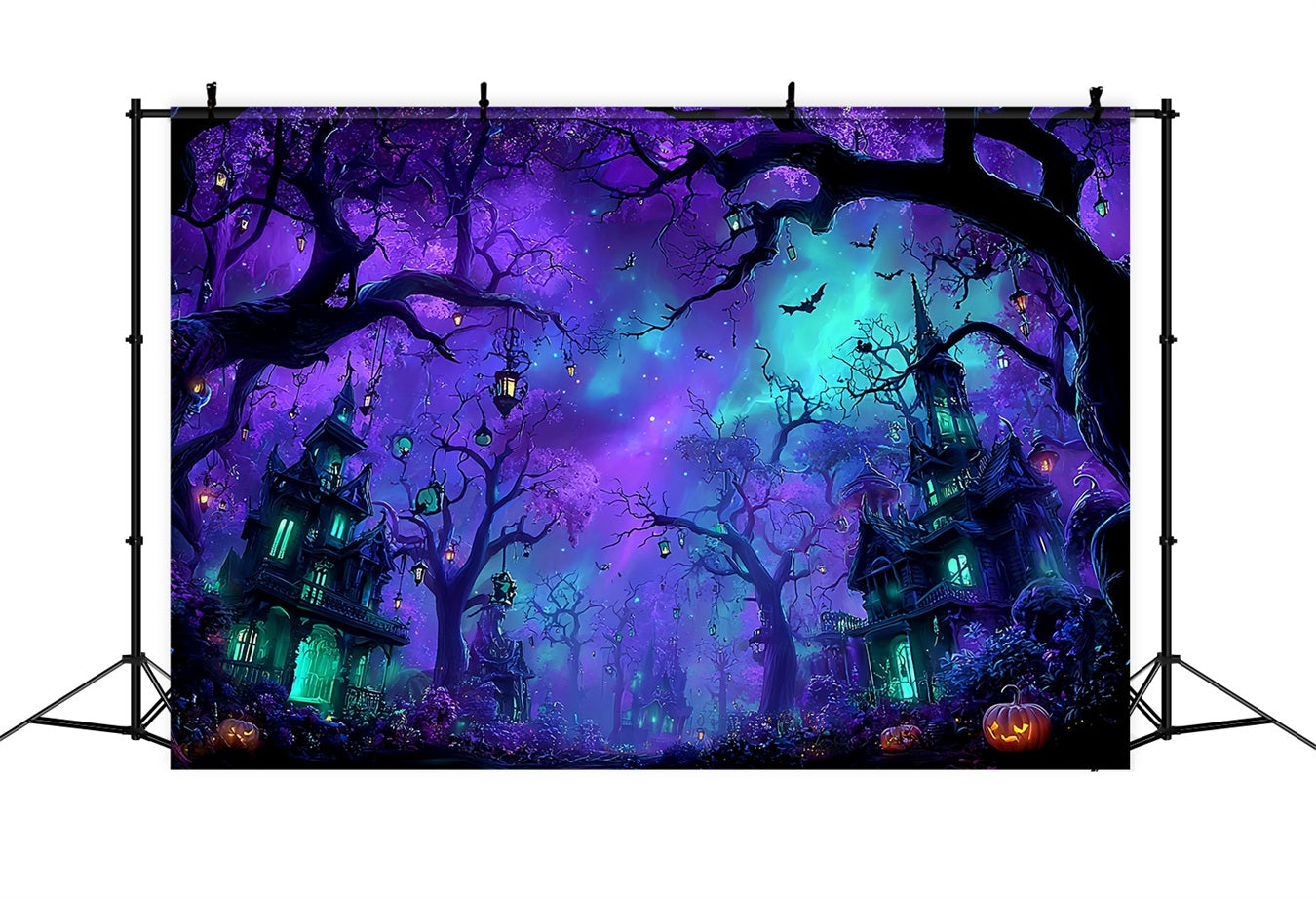 Halloween-Farbhintergrund Verzauberter violetter Spukwald Halloween-Fotohintergrundideen TWW59-66
