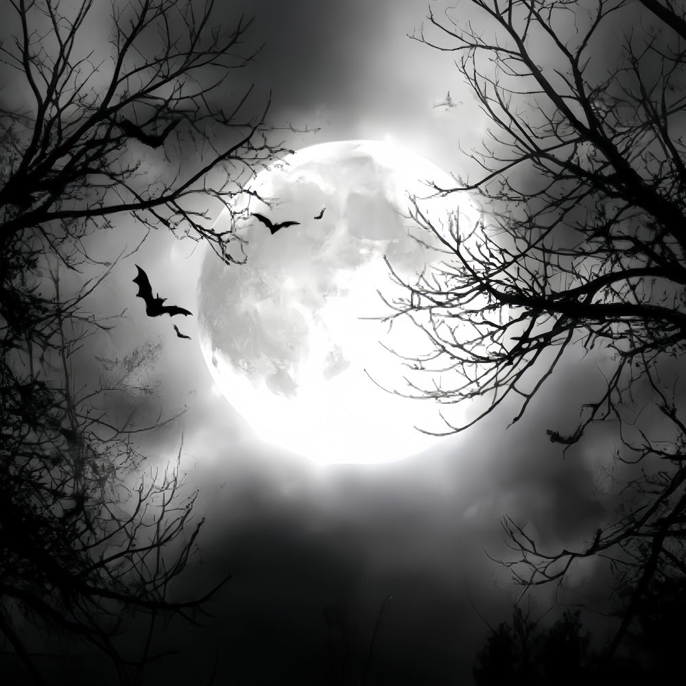 Halloween-Mond-Fotohintergrund Vollmond Fliegende Fledermäuse Halloween-Fotografie-Fotohintergrund TWW59-67