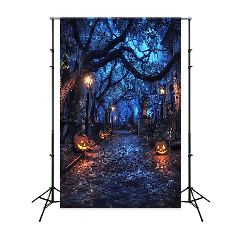 Halloween-Geisterwald-Fotohintergrund Gruselige Kürbislaternenstraße Halloween-Hintergründe TWW59-70