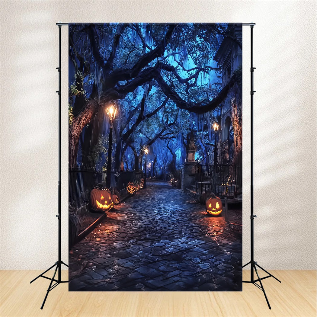 Halloween-Geisterwald-Fotohintergrund Gruselige Kürbislaternenstraße Halloween-Hintergründe TWW59-70