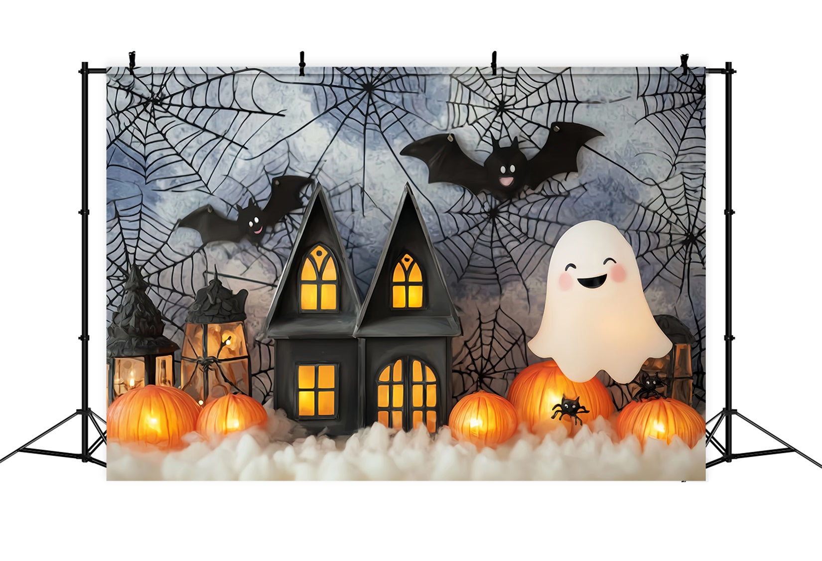 Halloween-Fotohintergrund mit Fledermäusen Niedliche Geister Kürbislaternen Halloween-Fotohintergrundideen TWW59-71
