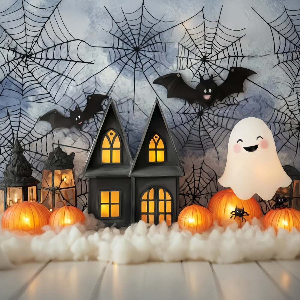 Halloween-Fotohintergrund mit Fledermäusen Niedliche Geister Kürbislaternen Halloween-Fotohintergrundideen TWW59-71