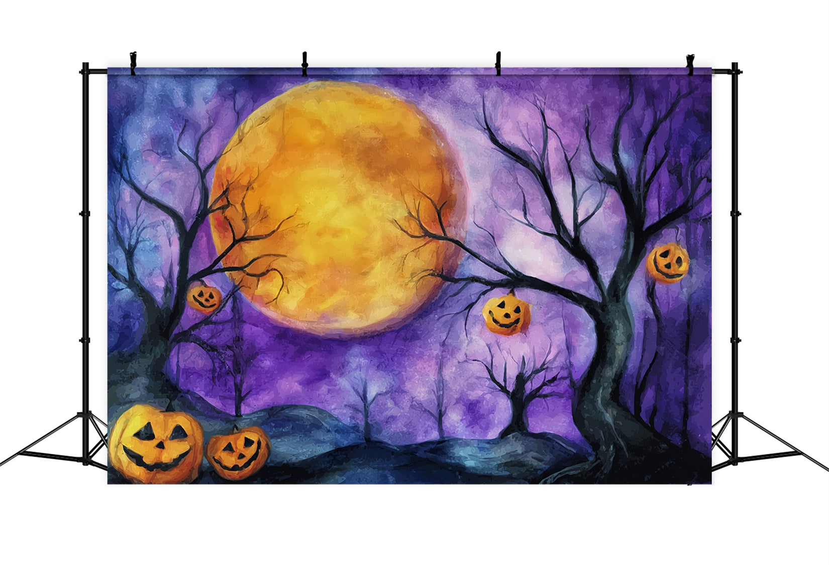 Halloween-Mond-Fotohintergrund Kürbis Mondschein Lila Himmel Halloween-Hintergründe TWW59-74