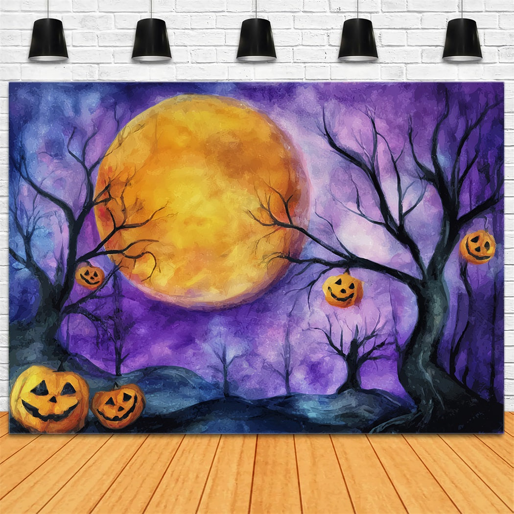 Halloween-Mond-Fotohintergrund Kürbis Mondschein Lila Himmel Halloween-Hintergründe TWW59-74