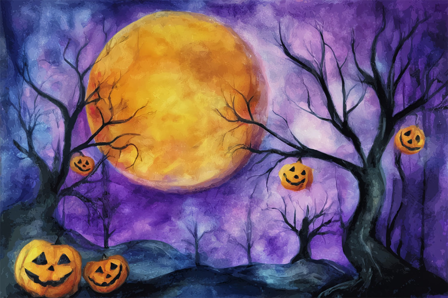 Halloween-Mond-Fotohintergrund Kürbis Mondschein Lila Himmel Halloween-Hintergründe TWW59-74