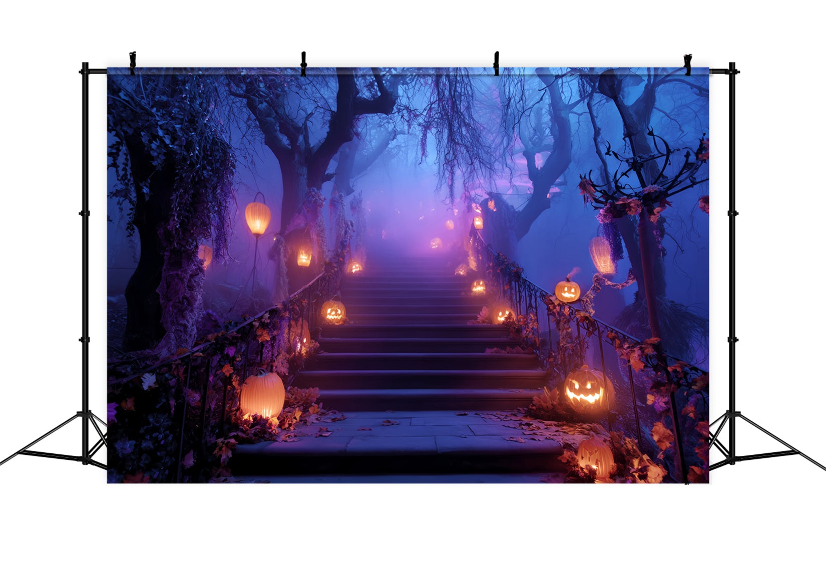 Halloween-Farbhintergrund Kürbislaterne Treppenweg Gruselige Halloween-Hintergründe TWW59-76